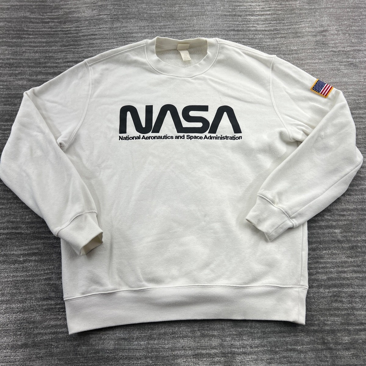 NASA Sweatshirt Size M Mens H\u0026M National Aeronautics Space Administration  White | eBay