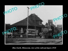 OLD LARGE HISTORIC PHOTO OF BLUE EARTH MINNESOTA RAILROAD DEPOT STATION c1910