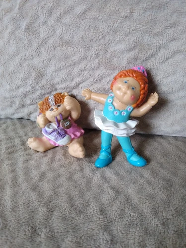 Vintage Cabbage Patch Kids Ballerina 1984 & Cat Zip 1985 PVC Mini Figures Lot