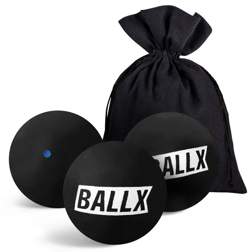 BallX 3x Squash Bälle Blauer Punkt (Schnell) - Anfängerbälle in Schwarz - XS2000