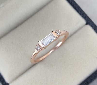 Elegant Baguette CZ Diamond Ring Sterling Silver Stacking Band For Her