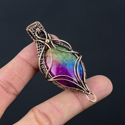 Rainbow Solar Quartz Copper Wire Wrapped Pendant Jewelry Gift For Her CCP-017