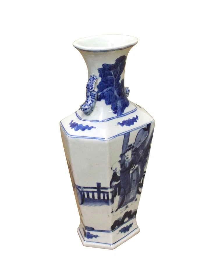 Chinese Blue White Porcelain Rhomboid Hexagon Scenery Vase cs4104 - Image 2 of 4