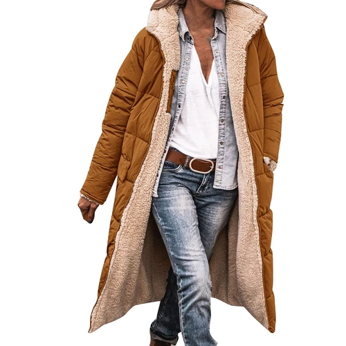 Women Winter Long Parka Quilted Knee Coat Hooded Ladies Warm Padded Jacket - Bild 31 von 45
