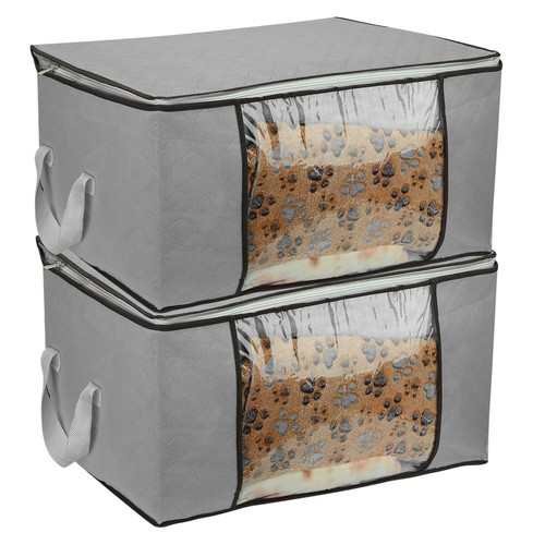 2PC Large Foldable Storage Bag Clothes Blanket Quilt Closet Organizer Box Zipper - Picture 7 of 24