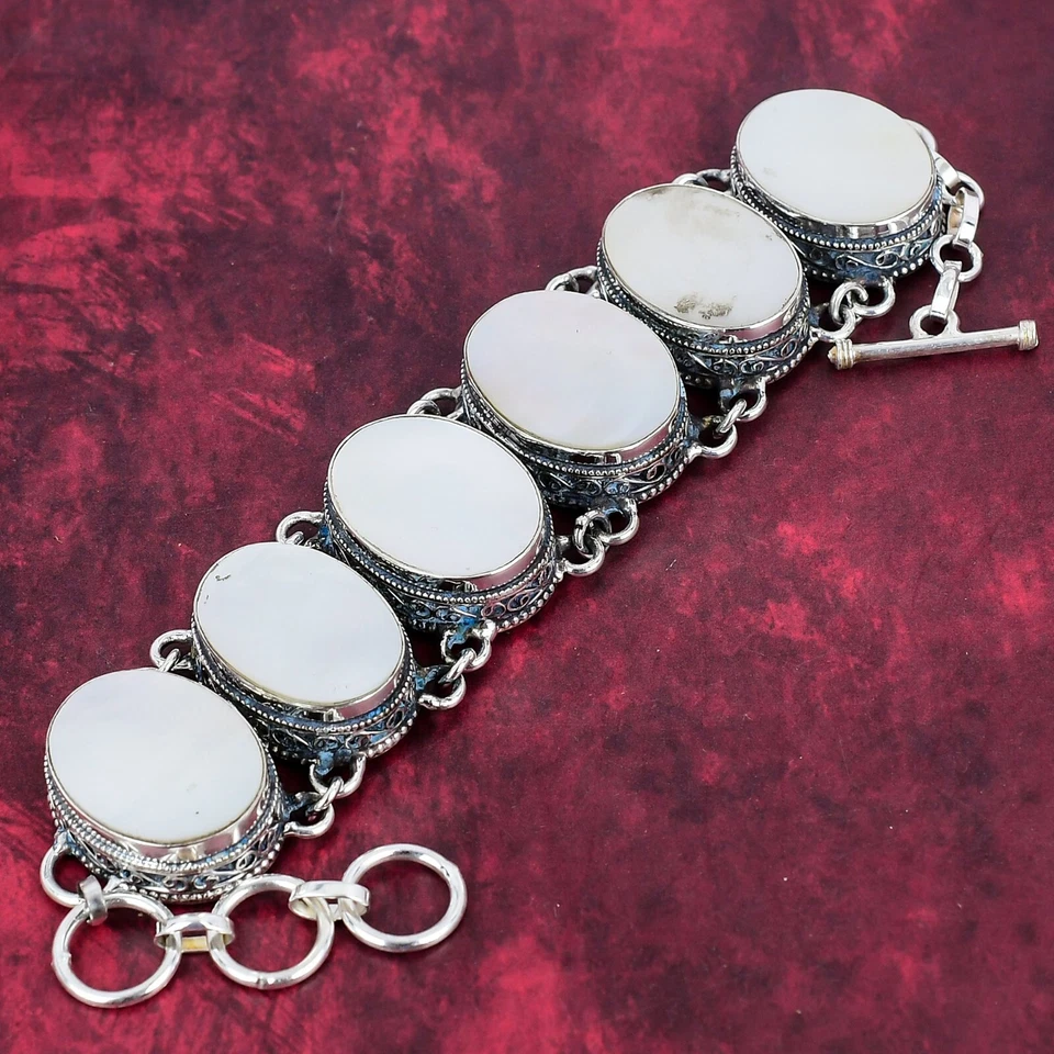 Mother Of Pearl Gemstone Handmade 925 Sterling Silver Everyday Jewelry Bracelet - Image 3 of 4