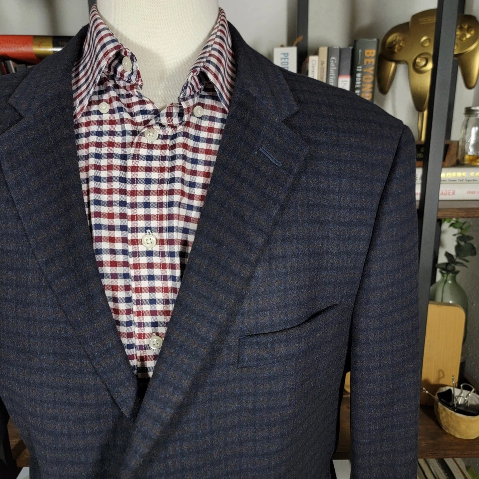 Abrigo Blazer Deportivo de Franela para Hombre Nautica Dos Botones Marrón Azul Marino A Cuadros Talla 46L Foto 3 de 4