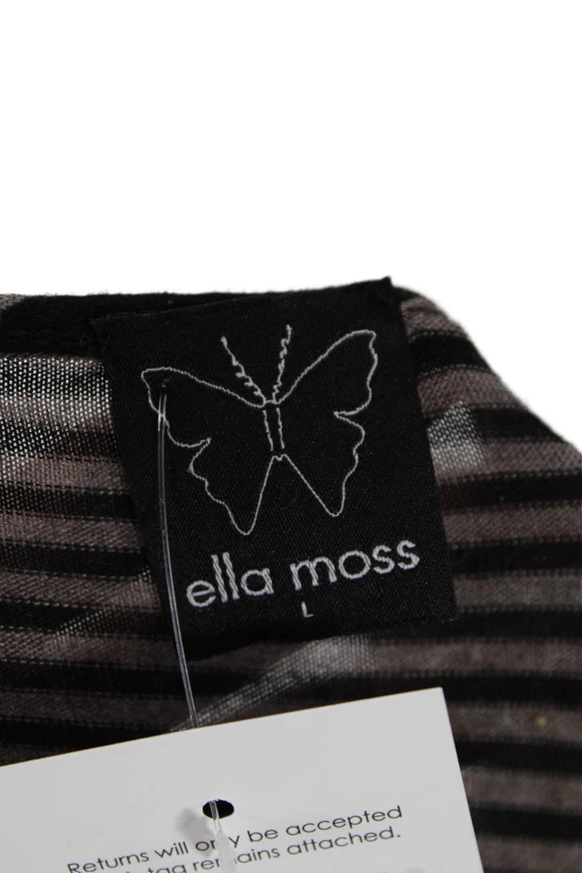 Vestido Camisa Ella Moss Para Mujer Manga Larga Cuello Redondo Rayas Marrón Negro Grande Foto 4 de 4