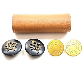 Hermes Earrings Lipstick case 3 set Gold Leather 4608181