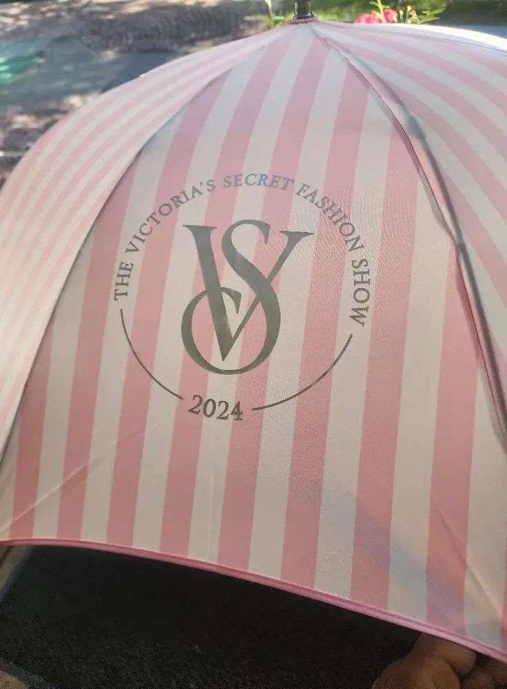 VICTORIA SECRET Fashion Show 2024 Pink White Striped Umbrella NEW