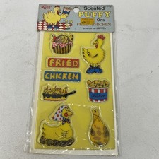 Vintage Puffy Scented Scratch Sniff Fried Chicken Stickers Sheet Sealed RUSS