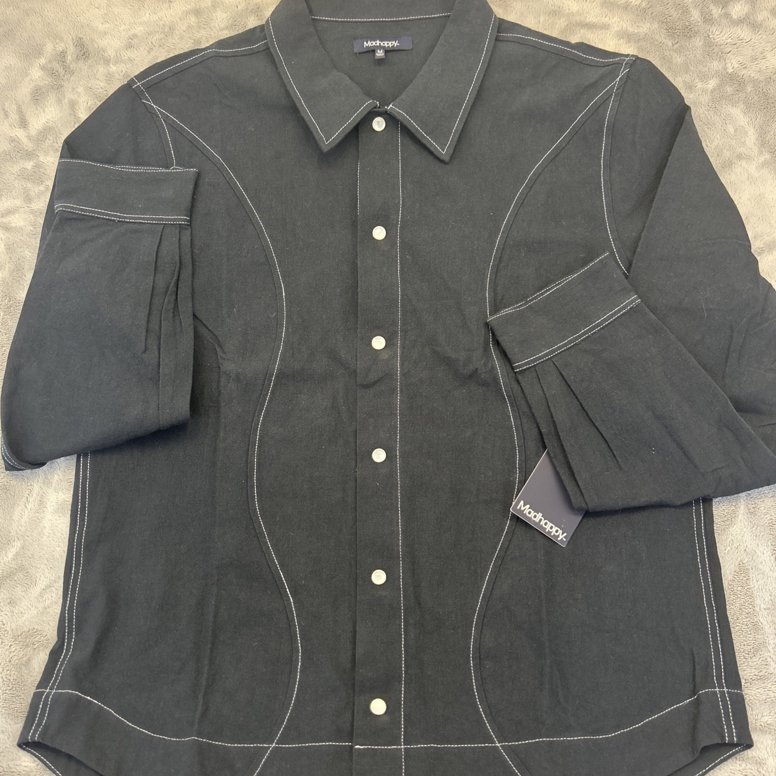 Madhappy Western Shirt Unisex M Blue Pearl Snap Button Long Sleeve Split Collar image 2