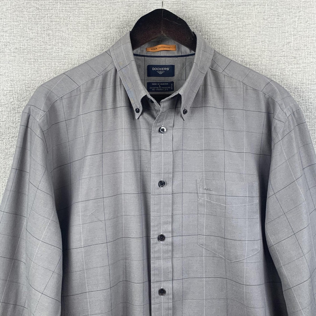 dockers dress shirt Mens Medium Blue Striped Button Business Professional Office Wear it layered over a tee or under a sweatereither way Dockers Mens Long Sleeve, Stretch
