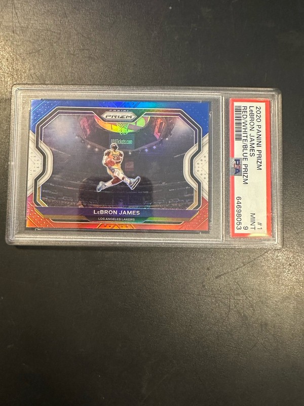 2020-21 Panini Prizm LeBron James #1 Red White Blue PSA 9 Kobe Bryant Tribute