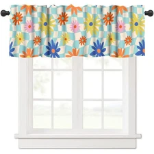 Retro 60s 70s Floral Kitchen Curtain Valance, Vintage Abstract Flower Groovy ...