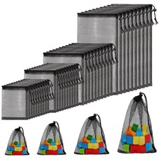 Aemygo 40 Pcs Mesh Drawstring Bags Assorted Sizes Black Mesh Bags, Portable