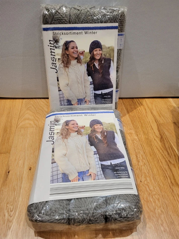 Wolle Strickset Stricksortiment Winter Jasmin 100% Naturwolle, grau