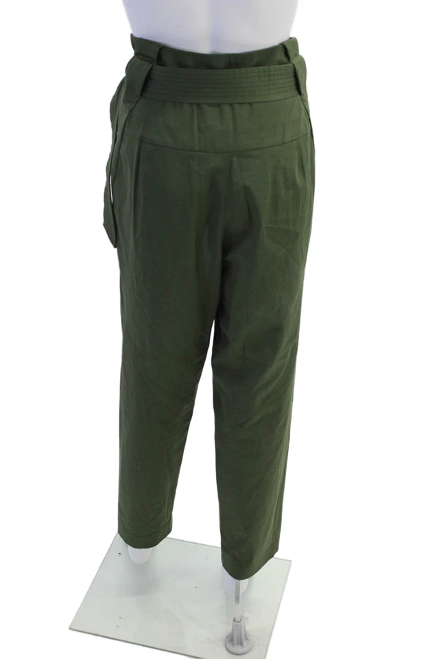 Pantalones Sandro para mujer con cremallera tiro alto pierna recta verde algodón talla FR 40 Foto 3 de 4