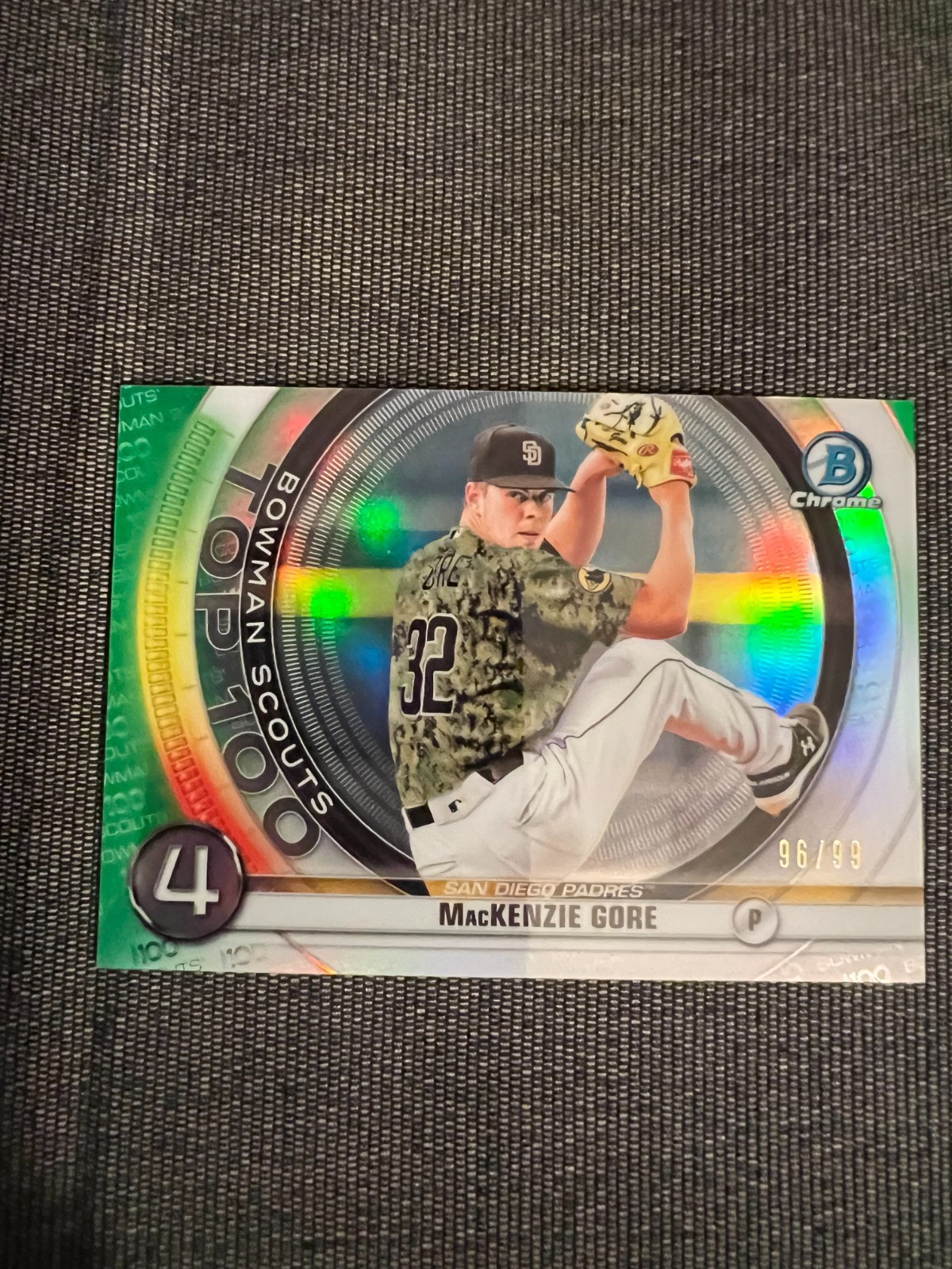 2020 Bowman San Diego Padres MacKenzie Gore 96/99 Green Scouts Top 100 #BTP-4