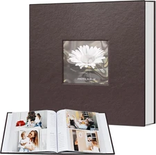 Photo Album 4X6 200 Photos with Writing Space, Leather Cover Album with Display