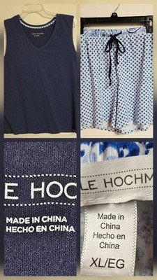 Carole Hockman XL 2-2-Piece Pajama Set Blue & White EUC