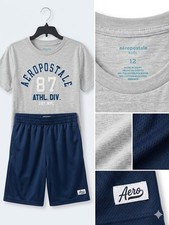 NEW A ropostale Boys Outfit Set Size 12 Gray T-Shirt Navy Shorts 2 Piece Summer
