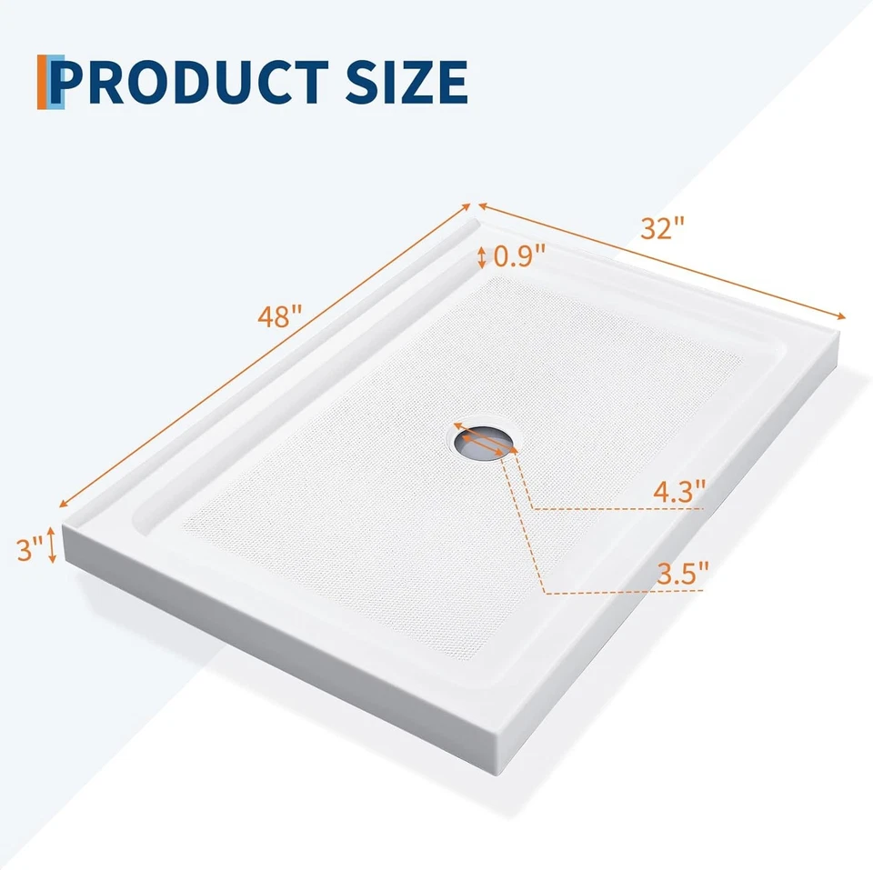 Base de ducha 48" x 32" drenaje central umbral único con drenaje de acero inoxidable Foto 3 de 4