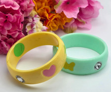 Vintage Plastic Bangle Bracelets Pastel Yellow Seafoam Green 7.5in 22mm Wide
