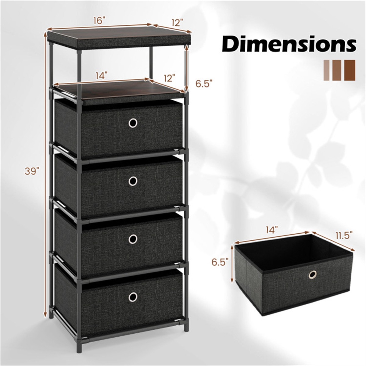 4-Drawer Fabric Storage Cabinet -Removable Foldable Drawers, Industrial Wood Top