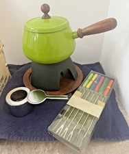 Vintage Rubel #1930 Green Fondue Set Opened Box with 6 Forks