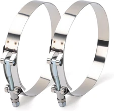 2PCS 4.5" T-Bolt Stainless Steel Hose Clamp with 121-129Mm Working Range for 4.5