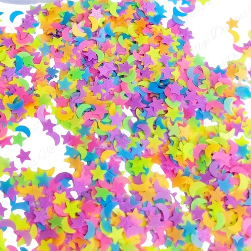 Neon Half Moon Star Sequins Mix Nail Art Resin Craft Glitter Flakes - Picture 2 of 5