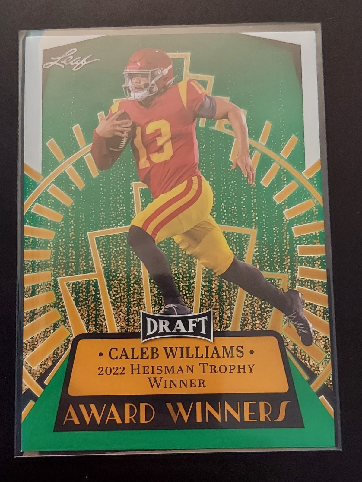 2023 Leaf Draft Football Caleb Williams Award Winners Green Parallel #14 USC