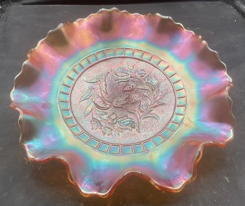 OUTSTANDING EXAMPLE VINTAGE CARNIVAL DUGAN MARIGOLD WINDFLOWER 10 RUFFLED BOWL