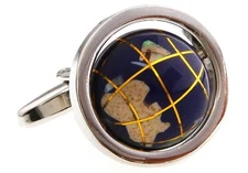 Globe Map Earth Really Spins Pair Cufflinks in a Presentation Gift Box & Poli...