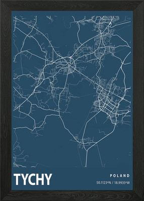Tychy Bauplan Straßenkarte gerahmtes Wandbild Poster Leinwanddruck Bild