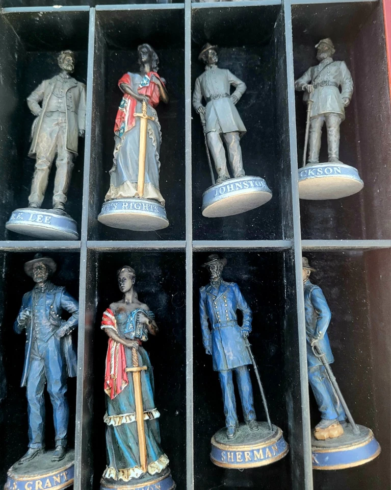 Juego de ajedrez de lujo con base de metal de la Guerra Civil 4,25" King 16" ¡Tablero de madera ajustado! Foto 3 de 4