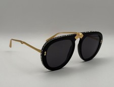 Gucci GG0307s Women's Aviator Sunglasses Foldable Metal Black Gold Frame