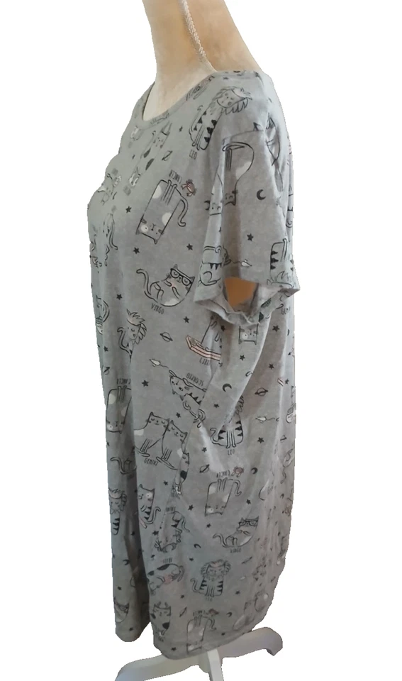 Secret Treasures Gris Happy Cats Gris Camisa para Dormir L/XL Mezcla Algodón Manga Corta Foto 4 de 4