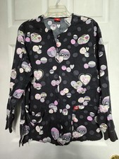 Dickies Scrub Jacket size S-Black/Pastel Floral Snap-up-Chest 22"/L 27.5"