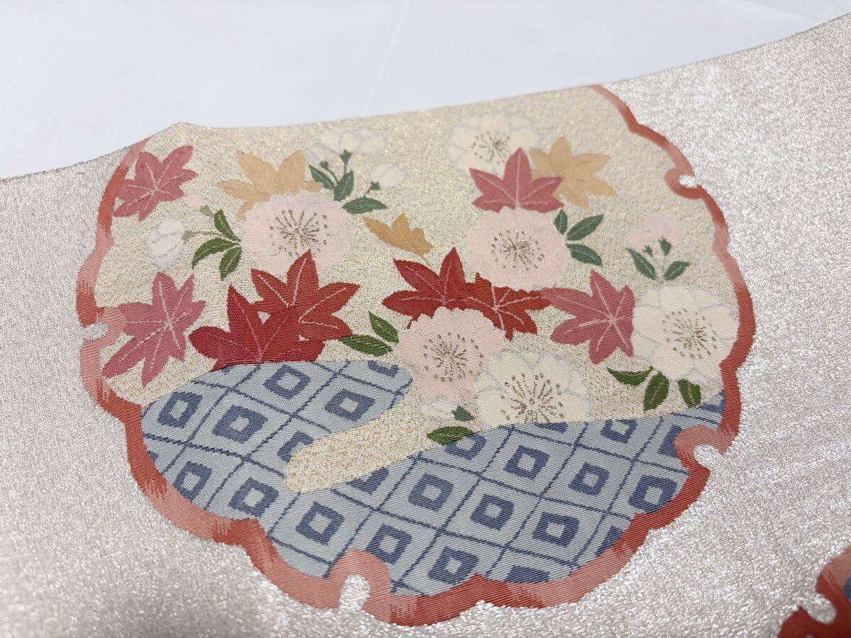 Kimono Silver Gold Thread Flower Pattern Obi Belt… - image 8