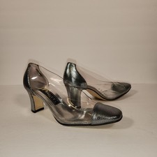 J RENEE Heels Womens 7.5M Vintage Clear Silver Metallic Textured Prom Wedding