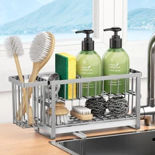 Sponge Holder for Kitchen Sink 2 Tier Sink Caddy Organizer Countertop with Di...