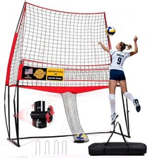 2-in-1 Volleyball Practice Net Station with Patented 5-Height (6'5'' to 8'), Hea