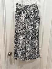 Tahari Black White Zebra Print Linen Pants Size S Wide Leg Casual Resort Boho