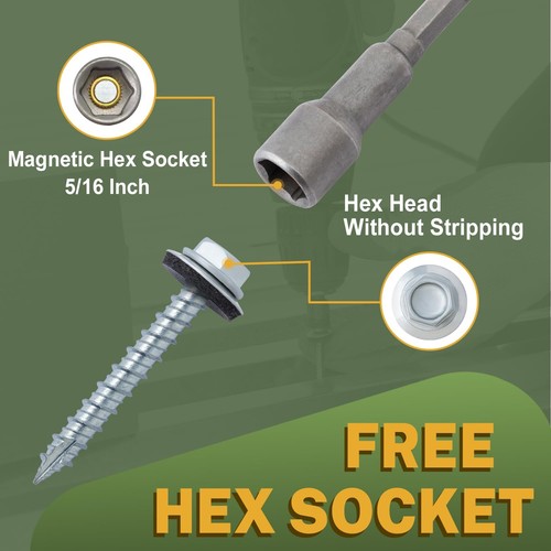 300-PCS Metal Roofing Screws #10 × 1 Inch, Hex Head Sheet Metal to Wood Sidin... - Picture 5 of 8