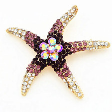Purple Starfish Rhinestone Brooch   Ocean Beach Summer Pin Coastal Jewelry Gift