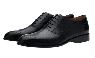 Handmade Black Brogue Genuine Leather Oxford Lace Up Office Dress Shoes For Men