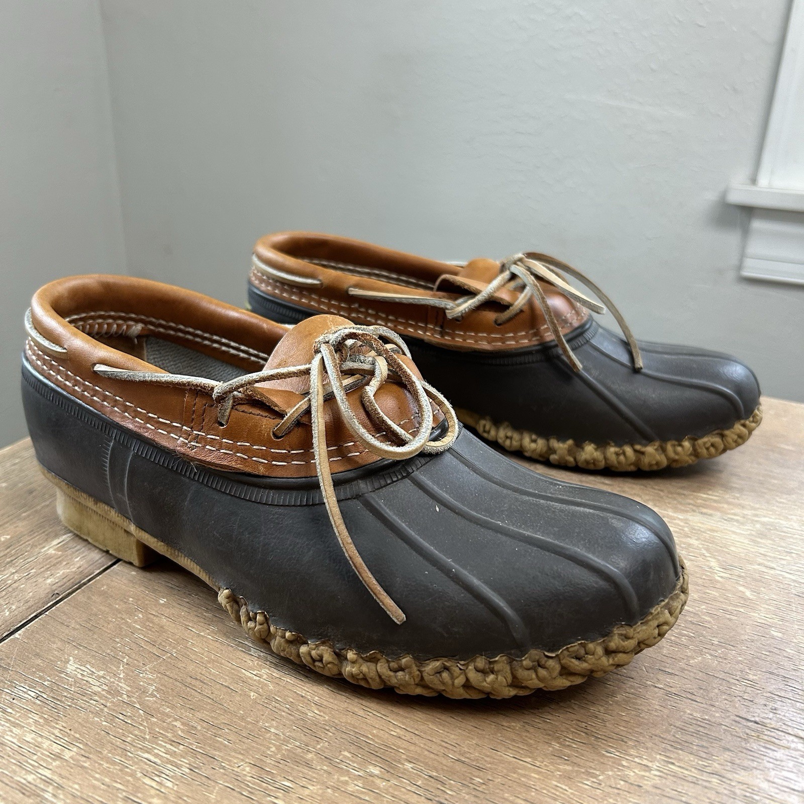 VTG LL Bean Boots Rubber Mocs Low Duck Boots Tan Brown Men's 6M Fisherman VGC
