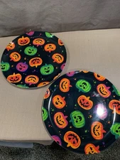 Set Of 2 Halloween Melamine 10” Plates Colorful Pumpkins Halloween Table Decor